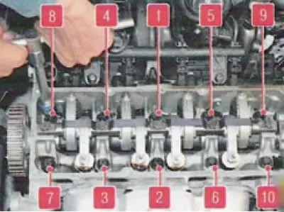 The order and torques of tightening the cylinder head bolts
