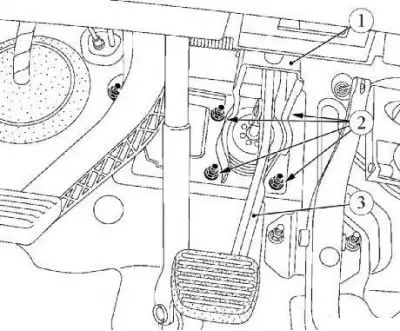 Figure 4-2 - Removing the brake booster: 1 - pedal assembly bracket; 2 - vacuum booster mounting…