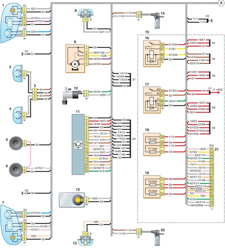 Электрическая схема соединений переднего жгута…