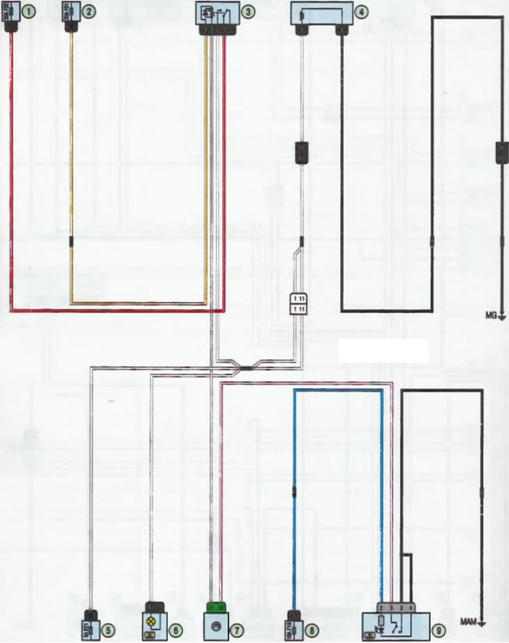 Схема 23. Электрообогрев заднего стекла: 1,2,5,8…