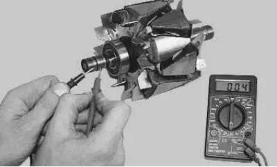 27. Check the rotor winding resistance with a tester by connecting it to the slip rings. If the…