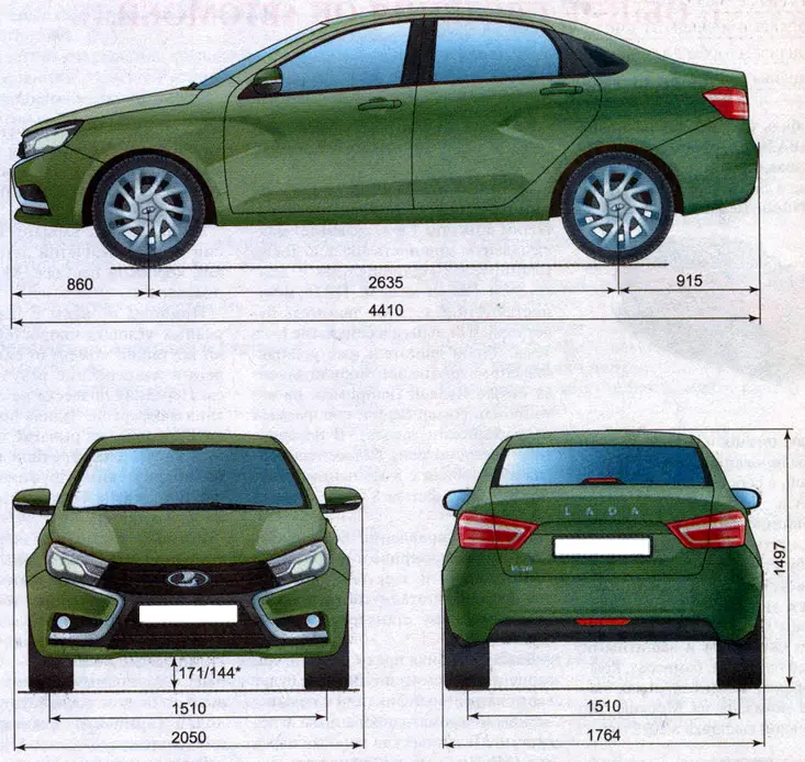 Overall dimensions of Lada Vesta cars