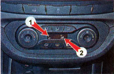 The information display of the climate control unit with automatic operation mode shows the set…