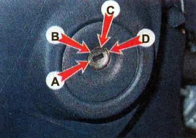 The ignition switch (lock) is installed on the steering column on the right.