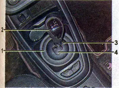 Automatic transmission selector: 1 - selector cover with mode markings; 2 - selector lever; 3 -…