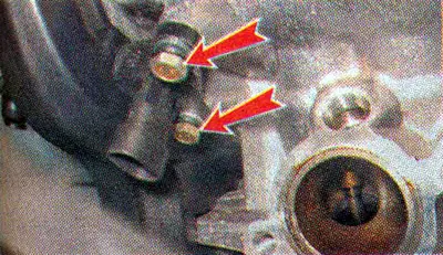 7. Using a 10 mm socket wrench, unscrew the two bolts securing the camshaft position sensor.