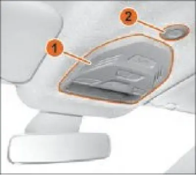 Figure 7.2. General view of the interior lighting unit: 1 – Interior lighting unit. 2 – Microphone.