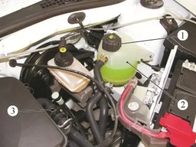 Slika 10-2 - Ekspanzijska posuda sustava hlađenja motora: 1 - čep ekspanzijske posude; 2 -…