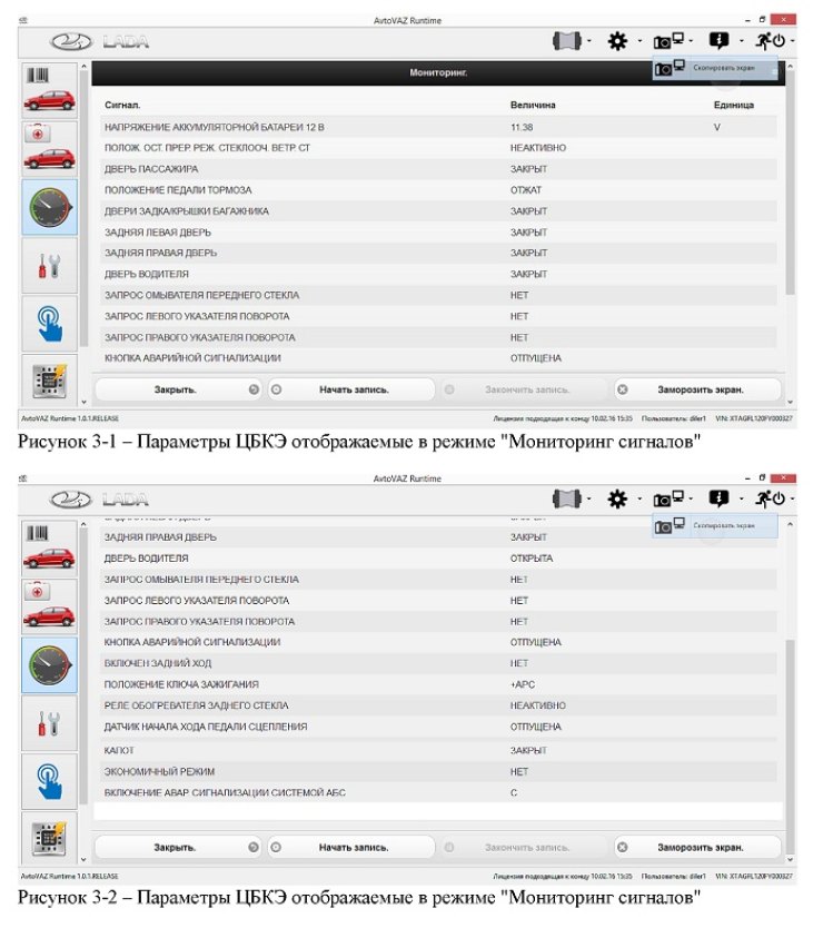 Параметры, отображаемые с помощью диагностического прибора Grade-X в режиме «Мониторинг сигналов»,…