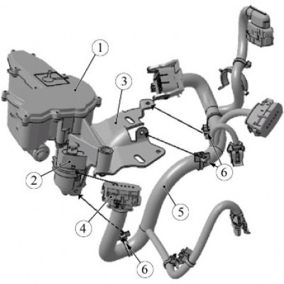 Рисунок 7-5 - Отсоединение жгута проводов коробки передач: 1 - актуатор механизма выключения…