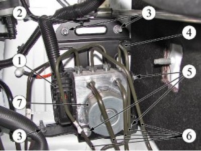 Рисунок 16-1 - Снятие гидроагрегата АБС: 1 -…