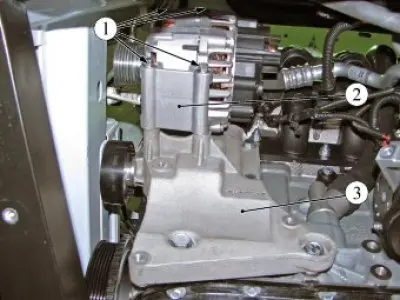Slika 4-4 - Montaža generatora: 1 - vijak; 2 - generator; 3 - nosač za montirane jedinice