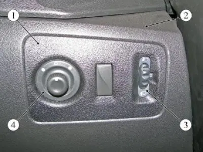 Figure 6-1 - Headlight range control switch: 1 - dashboard console trim on the driver's side; 2 -…