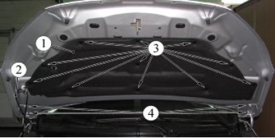 Рисунок 6-1 - Капот: 1 - обивка капота; 2 -…